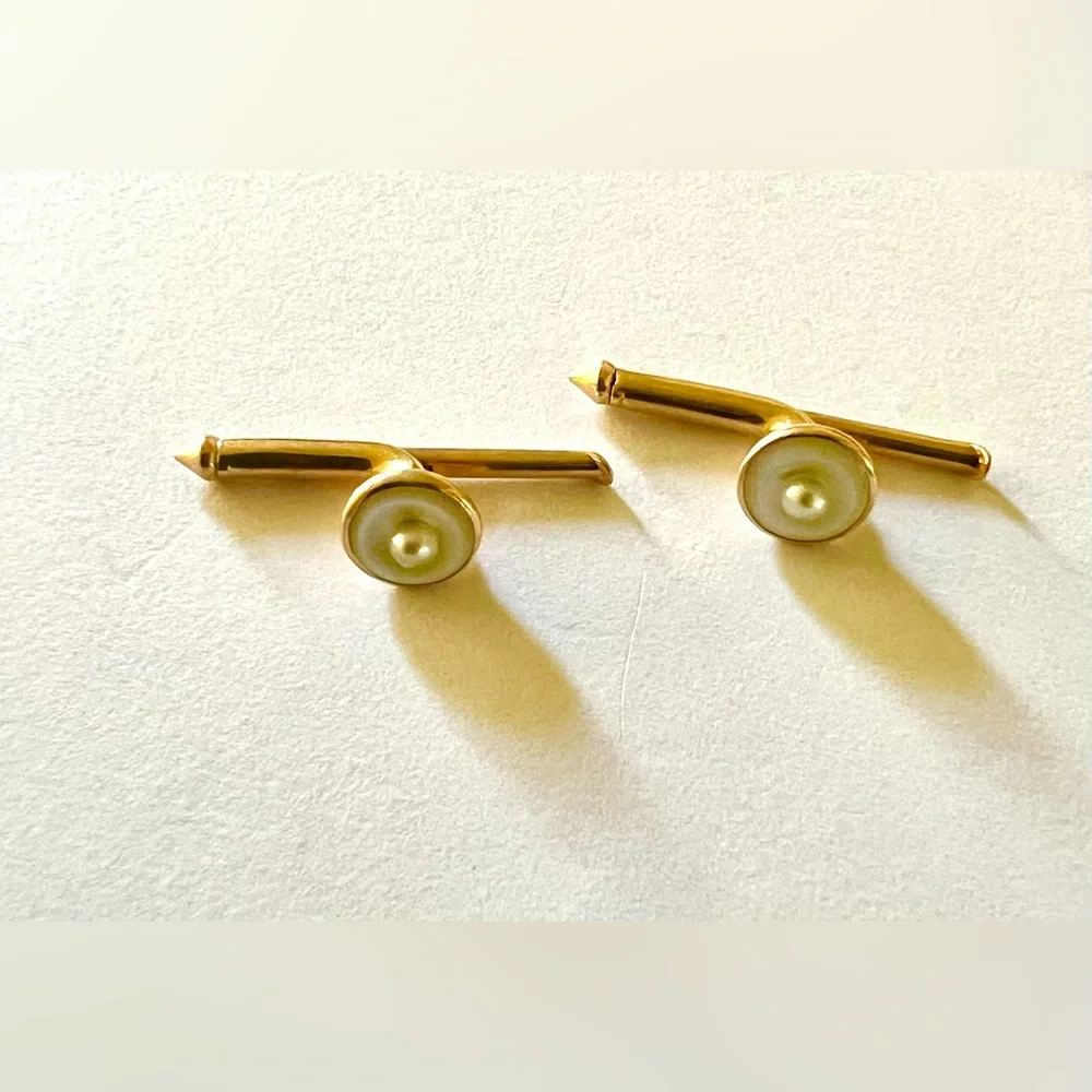 Art Deco 10K Yellow Gold Mother of Pearl & Pearl Tuxedo Shirt Studs